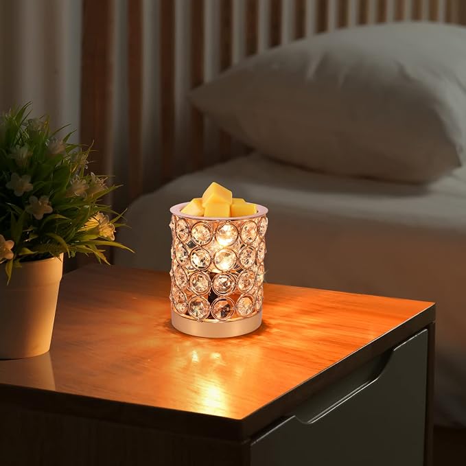 Crystal Wax Melt Warmer Candle Wax Warmer for Scented Wax 2 in 1 Wax Melts Fragrance Warmer Wax Cubes Melter Home Office Deco Night Light Valentines Day Birthday Gifts for Women Mom Girl(01-Gold)