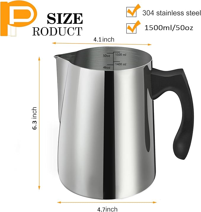 BBAXI Candle Making Pouring Pot, 1500 ML/50 OZ Candle Pouring Pitcher, 304 Stainless Steel Candle Making Pitcher with Heat-Resistant Handle and Dripless Pouring Spout Design