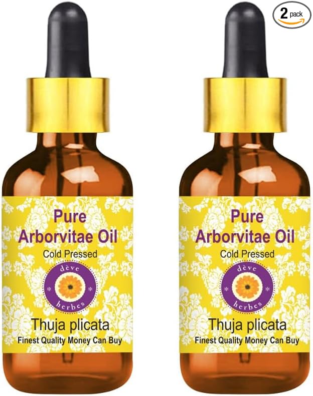 Deve Herbes Arborvitae Oil (Thuja plicata) with Glass Dropper | Cold Pressed | Pure | Natural | For Diluting Essential oils | For Skin & Massage | Non-Sticky | Lightweight | Unisex | 5ml X 2 (0.33 oz)