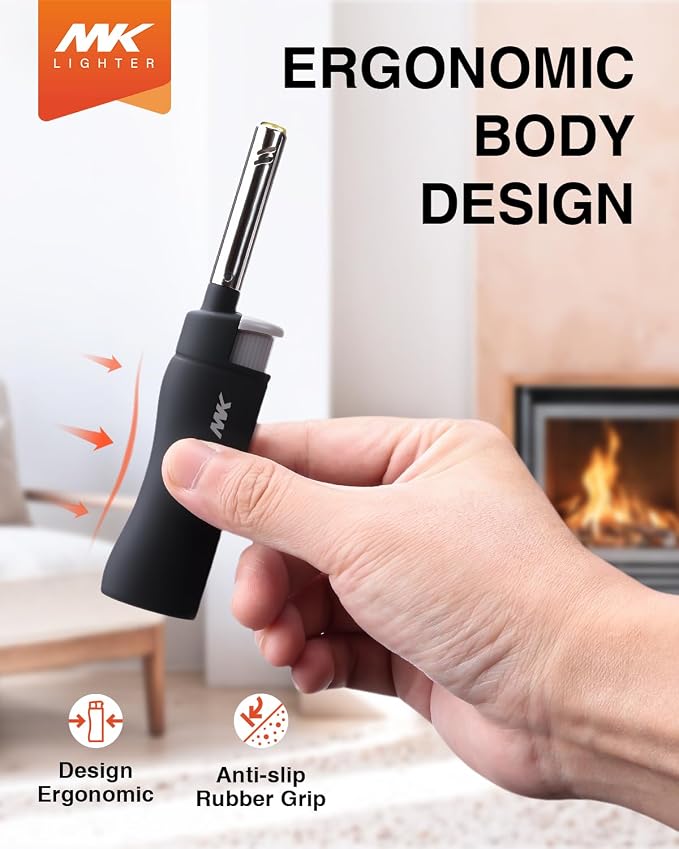 MK Candle Lighter, Butane Refillable Wind-Resistant Flame, 4-Pack for BBQ, Camping, Outdoor Use (New Hue-4PC)