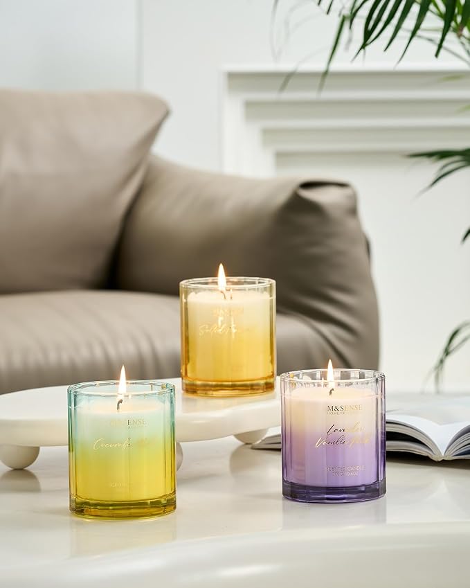 M&SENSE Cucumber Melon Soy Candles, 10.6oz Fruity Home Scented Candle | 60-Hour Long Lasting Burn, Non Toxic, Highly Scented Freshing Aromatherapy Gifts for Summer