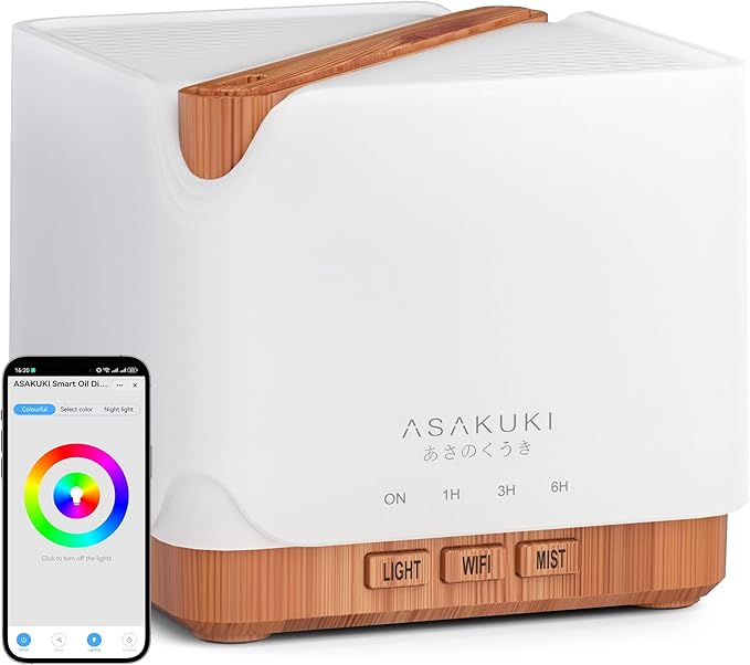 ASAKUKI Essential Oil Diffuser for Home, Smart WiFi 700 ml Humidifier, Easy Connect with Alexa and Google Home, Phone App & Voice Control, Customized Schedule Timers and LED Light - Yellow