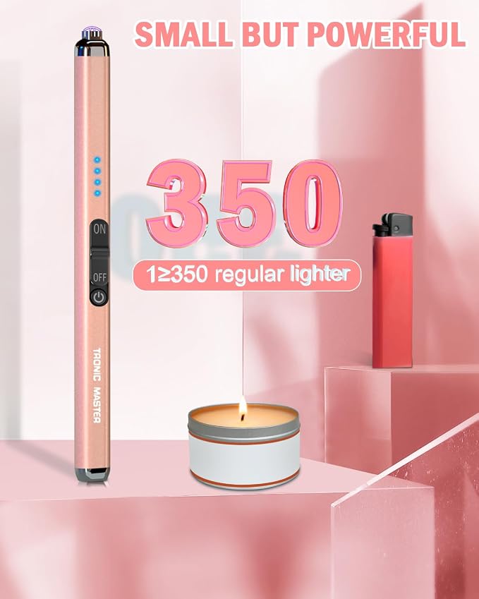 Electric Candle Lighter Valentine's Day Gifts for Women Mom Men Dual Arc USB Rechargeable Windproof Lighter for Candle BBQ Birthday Camping Gift Idals(Rose Gold)