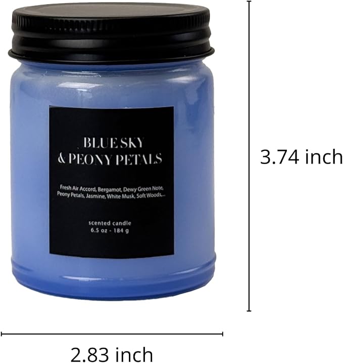 Blue Sky & Peony Petals Scented Candle 6.5oz – CW Studio Color-Sprayed Glass Jar, Fresh Floral Spring Aroma – Gift for Women, Birthday & Bridal Shower – 30-35 Hour Burn