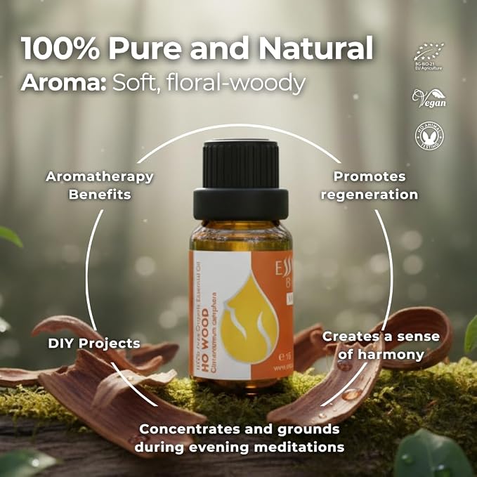 Essences Bulgaria Ho Wood Essential Oil 15ml (0.51 Fl Oz) | Cinnamomum camphora | 100% Pure, Natural, Undiluted | Aromatherapy, Cosmetics | Vegan, Non-GMO, Cruelty-Free