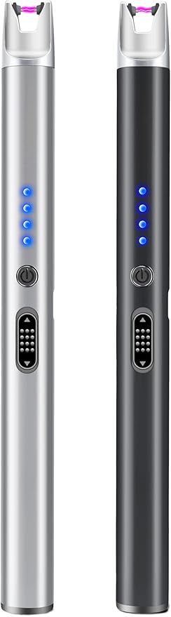 2 Pack Electric Candle Lighter USB Rechargeable Lighters Windproof Plasma Arc Lighters Flameless Type C Long Lighter with Safety Switch for Candle BBQ Camping Birthday Fireworks
