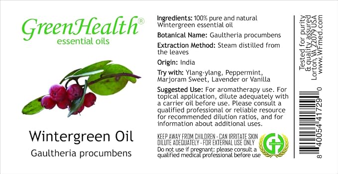 Wintergreen Essential Oil - 32 fl oz - 100% Pure Essential Oil - Aluminum Bottle - Greenhealth