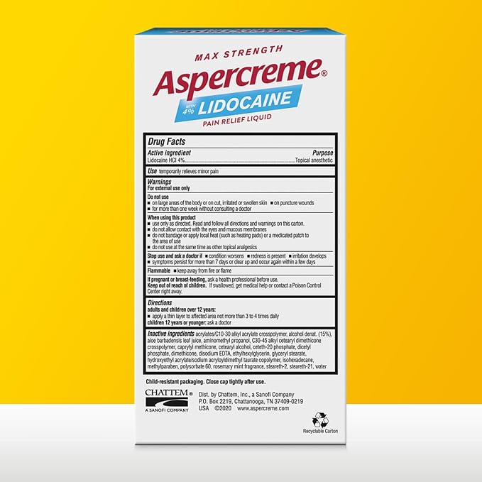 Aspercreme Essential Oils Lidocaine Pain Relief with No-Mess Roll-On Applicator, Max-Strength Lidocaine Numbs Away Nerve Pain, Moisturizing Aloe Hydrates Skin, Rosemary & Mint, 2.5 Oz.