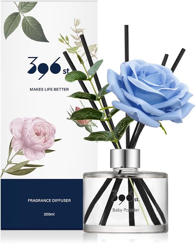 396 st. Rose Flower Reed Diffuser, Baby Powder, 200ml(6.7oz) / Reed Diffuser Sets, Home Fragrance, Scented Oils, Home & Bathroom Décor