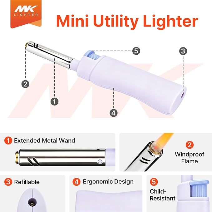 MK Lighter Candle Lighters, Windproof Flame, Ideal for Candle, BBQ, Camping, Outdoor, Butane Refillable, Multipurpose Lighters (NBR-10PC)