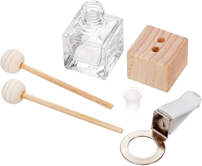 WRINGKIT 20 Pack Car Diffuser Bottles Empty, Essential Oil Diffuser Bottle with Vent Clip, Clear Glass Perfume Bottle, Wooden Cap Aromatherapy Car Air Freshener Diffuser for Auto Fragrance, Cars Decor