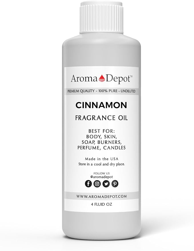 Aroma Depot Cinnamon 4 oz. Fragrance Oil I Perfume I Skin Oil I Scented. DIY Projects Such as Candles, Bath Bombs, Body Butters, Creams & Lotions. Few Drops in The Diffuser, Burners, or Warmers.