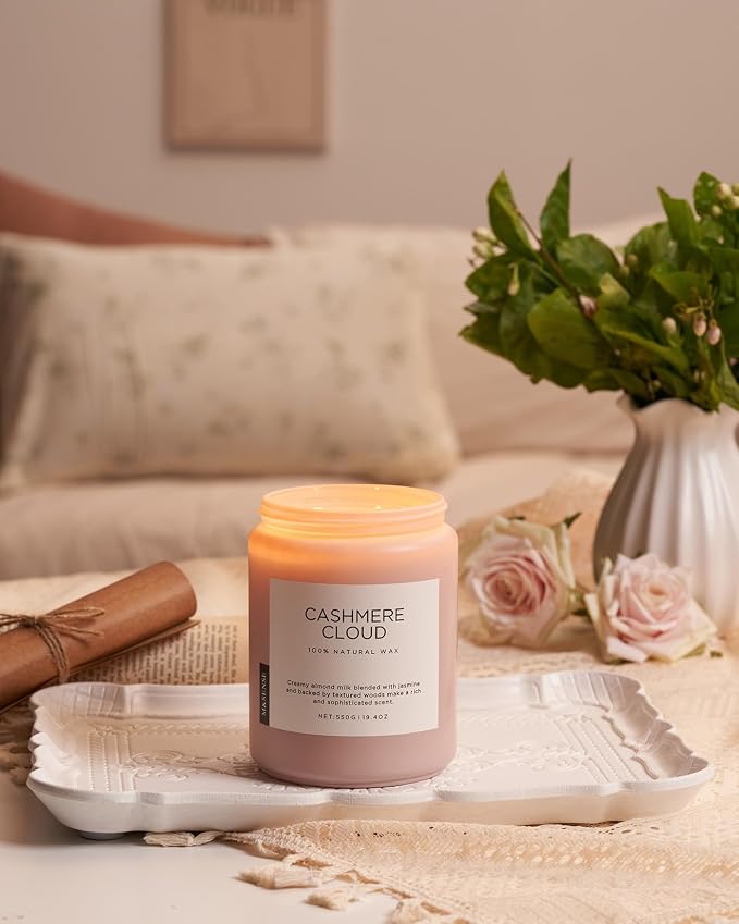 M&SENSE Cashmere Vanilla Scented Candles, Non Toxic Soy Wax 19.4oz 110 Hour Long Lasting 2 Wick, Large Candle for Bedroom Kitchen Home Decor, Housewarming Holiday Gifts for Mom Grandma Family Friends
