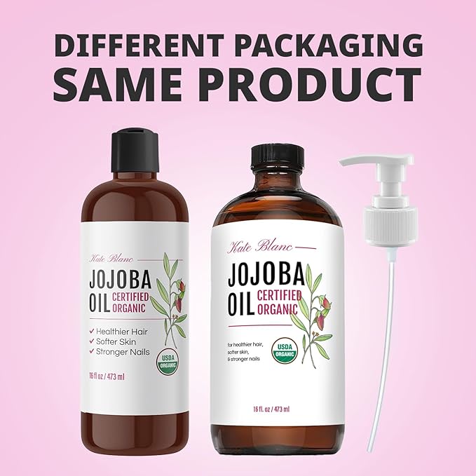 Kate Blanc Cosmetics Jojoba Oil for Hair, Face & Skin. Gua Sha Oil for Face Massage & Dermaplaning (16oz, Organic, 100% Pure, Natural)