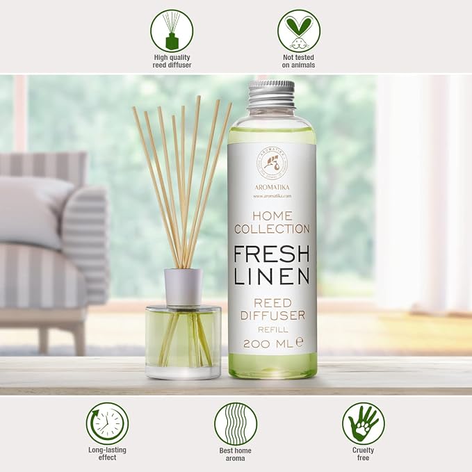 Reed Diffuser Refill Fresh Linen 6.8 Fl Oz (200ml) - Room Diffuser Refill - Home Fragrance - Scented Diffuser - Fresh Aroma - Room Fragrance - Scented Diffuser