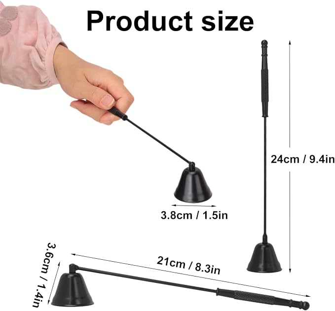8 Pack Black Candle Snuffer Vintage, Premium Stainless Steel Wick Flame Extinguisher, 8.3 Inch Wick Snuffer with Long Handle, Elegant Design for Candles, Candle Accessory for Candle Lovers