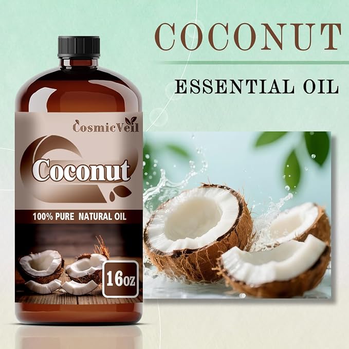 Coconut Essential Oil Coconut Oil for Aroma Diffuser,Humidifier,Home Fragrance,Cleaning,Body Care,Massage,Yoga,DIY Candle,DIY Soap CosmicVeil（Coconut，16 Fl Oz (Pack of 1)）