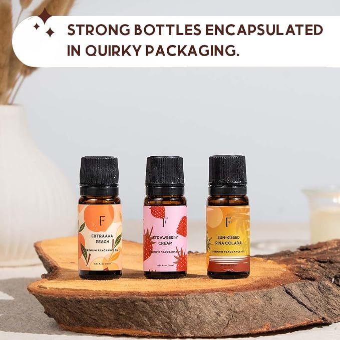 Folkulture Fruity Essential Oils Set for Diffuser | Pack of 3 Fruity Aromatherapy Oils – Peach, Strawberry | Refreshing Home Fragrance for Relaxation & Every Day Gifts Set
