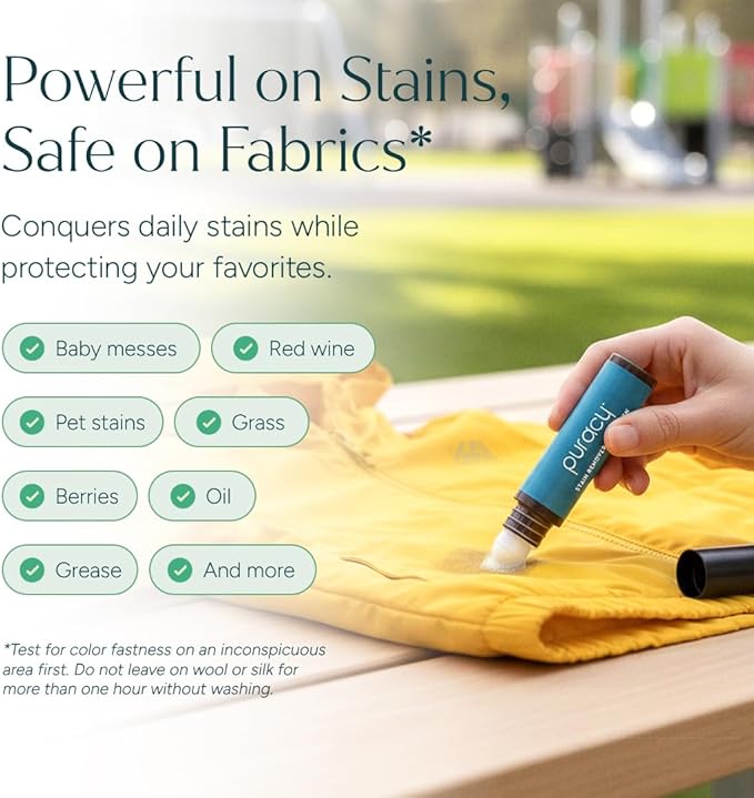 Puracy Stain Remover Pen Stain Stick, Travel and Laundry Stain Cleaner for Clothes, Baby Essentials, Kids Stains, Oil and Fabric Spot Cleaner, (Pen, 3 pack)
