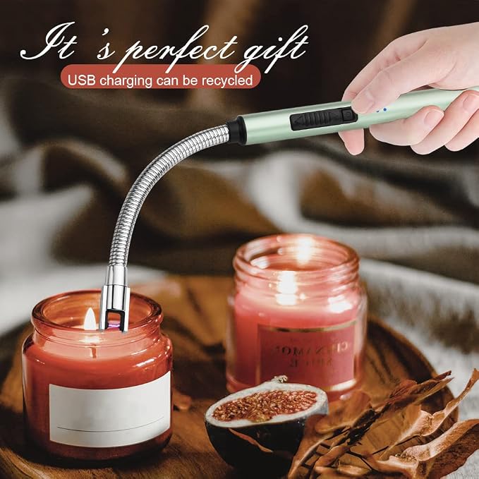 Candle Lighters USB Rechargeable Arc Electric Lighter with 360° Flexible Neck for Candle BBQ Camping (Green)