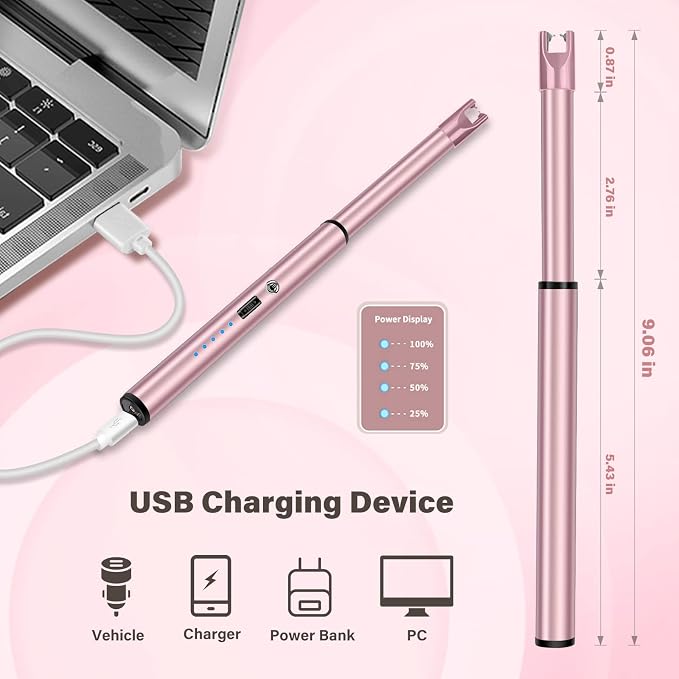 Electric Candle Lighter Windproof USB Rechargeable Flameless Long Neck Lighter for Candles Gas Stove Fireplace BBQ Kitchen Grills (Pink)