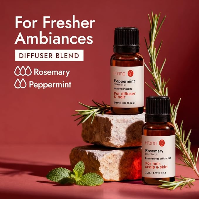 H'ana Rosemary Oil - 1.02 Fl Oz Rosemary Essential Oil for Hair, Skin, Diffuser, Aromatherapy & DIY
