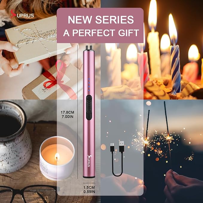 SUPRUS Electric Arc Windproof Flameless USB Rechargeable Lighter with Safety Lock for Candle (Pink, 3 Packs)