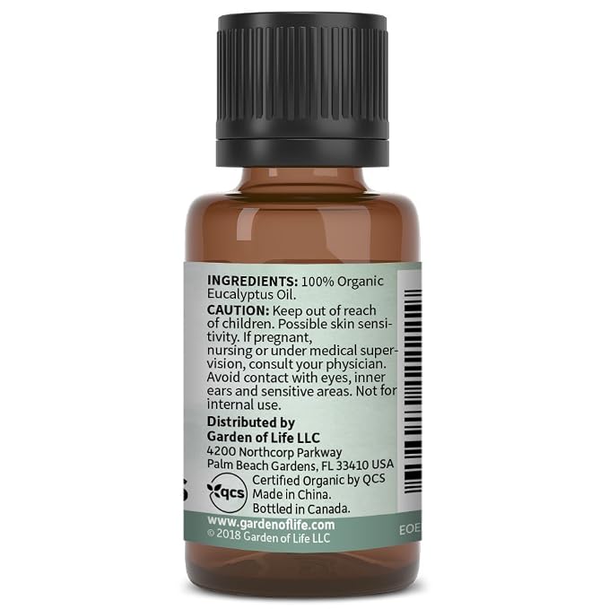 Garden of Life Eucalyptus Essential Oil – 100% Pure Essential Oil for Diffuser, Aromatherapy, Meditation, Clarity and Focus, USDA Organic, Non-GMO, 0.5 fl oz