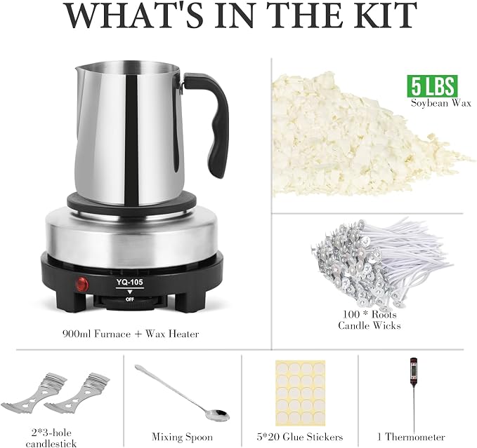 Candle Making Kit with Wax Melter, Natural Candle Wax for Candle Making - DIY Candle Making Supplies , Including 5lbs Soy Wax Flakes, Melting Pot, Electric Stove,Candle Kit for Adults, Beginnner