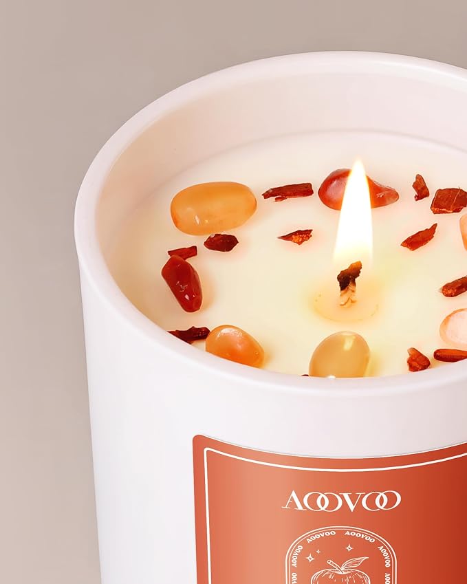 AOOVOO Apple Pie Scented Candles for Women - Aromatherapy Candle with Crystals Inside, 10oz Soy Candles for Home Scented, Birthday Gifts Valentines Day Candle for Women Mom