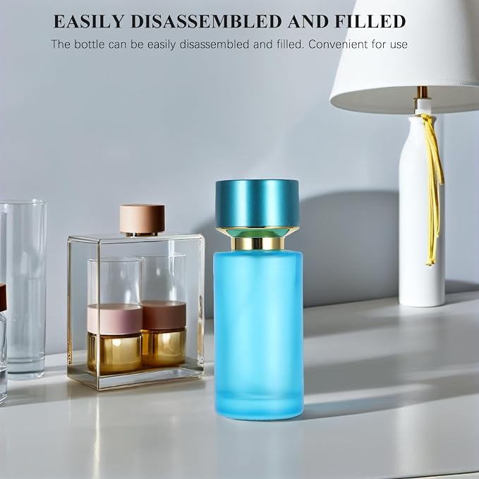 Refillable Travel Perfume Spray Bottle 50ml Blue Glass Portable Atomizer Reusable Fragrance Dispenser for Travel and Daily Use