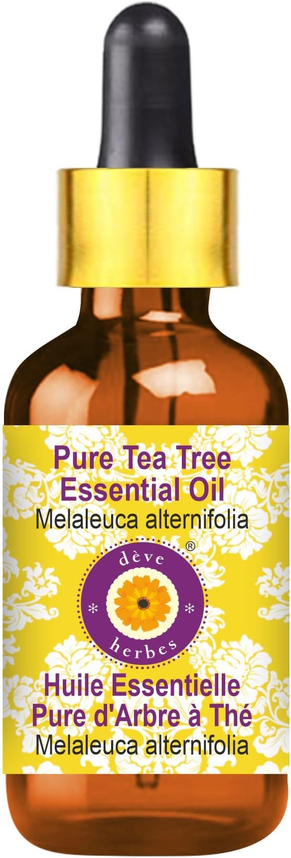 Deve Herbes Pure Tea Tree Essential Oil (Melaleuca alternifolia) with Glass Dropper Steam Distilled 30ml (1 oz)