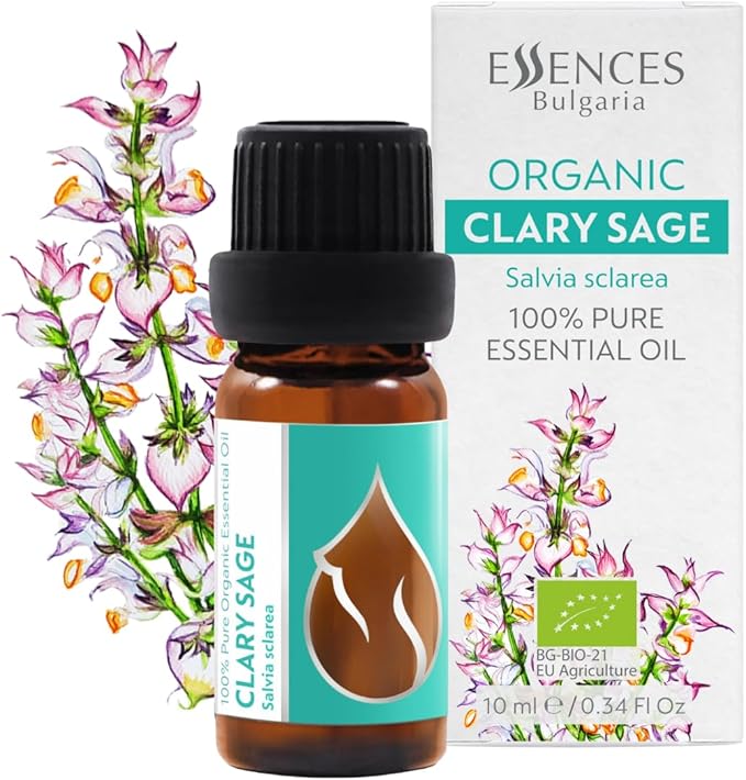 Essences Bulgaria Organic Clary Sage Essential Oil 1/3 Fl Oz | 10ml | Salvia sclarea | 100% Pure and Natural | Undiluted | Therapeutic Grade | Family Owned Farm | Steam-Distilled | Non-GMO | Vegan