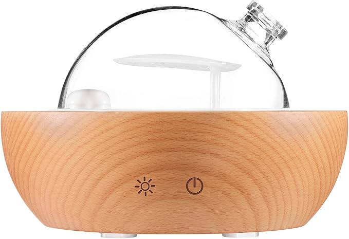 Glass Essential Oil Diffuser,Real Wood Base,The 2025 Upgrade Aromatherapy Diffuser,Aroma Diffuse Humidifier,LED Light in 7 Colors，Suitable for Home Office Bedroom（Non-Glass Reservoir）