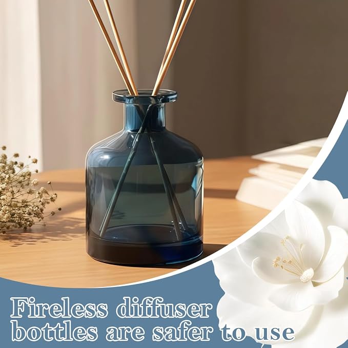 150ML/5OZ Empty Blue Clear Glass Diffuser Bottles Refillable Aromatherapy Container Jars Reed Diffuser Sticks Holder Bottle for DIY Crafts Fragrance Essential Oils
