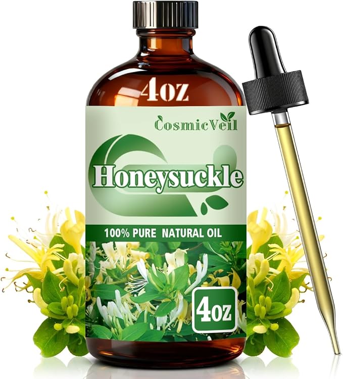 Honeysuckle Essential Oil Honeysuckle Oil for Aroma Diffuser,Humidifier,Home Fragrance,Cleaning,Body Care,Massage,Yoga,DIY Candle,DIY Soap CosmicVeil（Honeysuckle，4 Fl Oz (Pack of 1)）