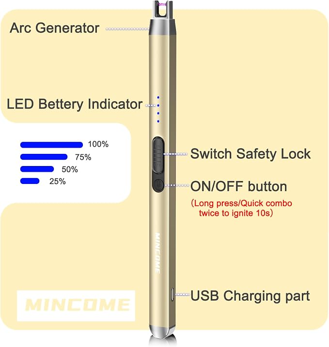 Candle Lighter Electric Rechargeable USB Plasma Arc Lighter with Safety Lock, Mothers Day Birthday Gifts for Women Windproof Flameless Long Matches Lighters for Candle,Grill,BBQ,Camping