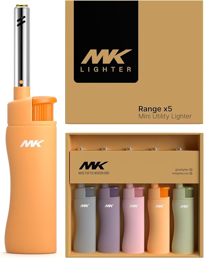 MK Candle Lighter, Butane Refillable Wind-Resistant Flame, 5-Pack for BBQ, Camping, Outdoor Use (New Pastel-5pc)