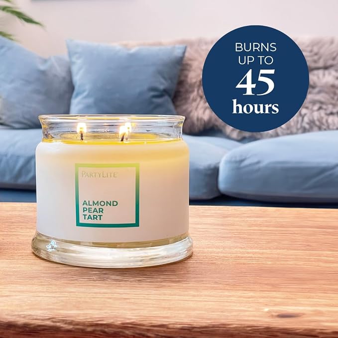 PartyLite 3-Wick Jar Candle, Highly Fragranced Clean Burning Glass Candle, 25-45 Hours Burn Time (Almond Pear Tart)