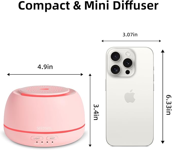 SEEDSEEL 300ML Essential Oil Diffuser with 7 Color LED Light, Remote, 4 Timers, Auto-Off, Ultrasonic Aromatherapy Diffuser for Office, Bedroom, Yoga, Home