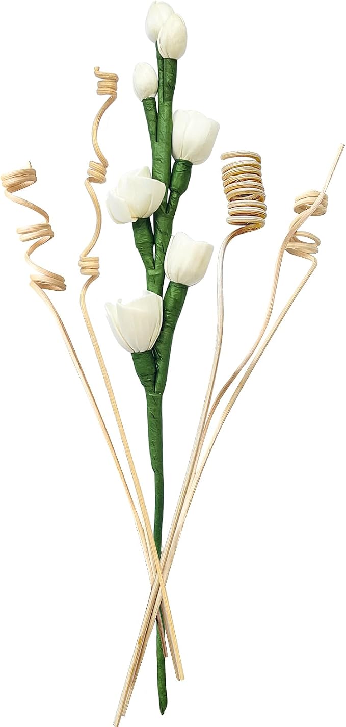 Reed Diffuser Sticks,Reed Diffuser Sticks Flowers,Reed Diffusers for Home,Bathroom Diffuser,Diffuser Set with Sticks,Natural Flower,White/Green