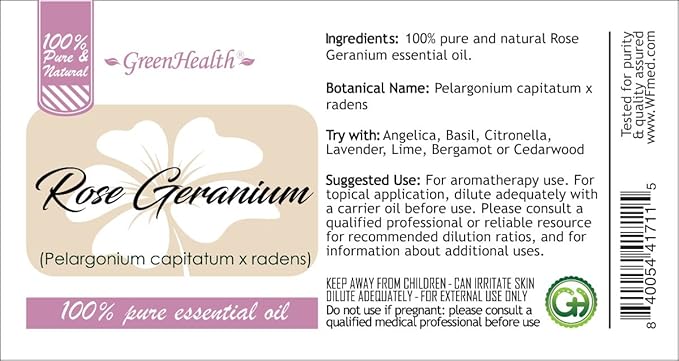 GreenHealth Rose Geranium Essential Oil - 4 fl oz Amber Glass Bottle - 100% Pure Essential Oil