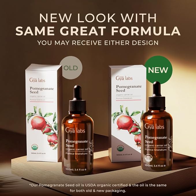 Gya Labs USDA Organic Pomegranate Seed Oil - 3.4 Fl Oz - Carrier Oil for Hair, Skin, Face, Scalp & Body Massage