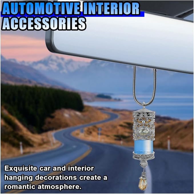 Hanging Car Air Freshener Diffuser, Refillable Essential Oils Empty Perfume Bottle, Alloy Car Aromatherapy Fragrance Perfume Pendant Bottle, Universal Car Interior Ornaments Decor (Silver)