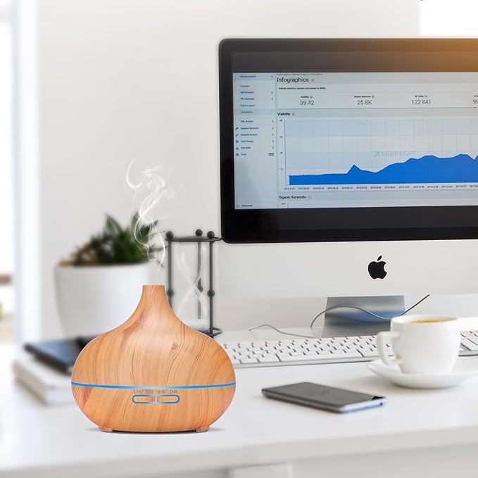 Diffusers for Essential Oils Large Room, 550ml Essential Oil Diffusers with Remote Control, Ultrasonic Oil Diffuser with Timer, 7 Colors Light for Bedroom (Deep)