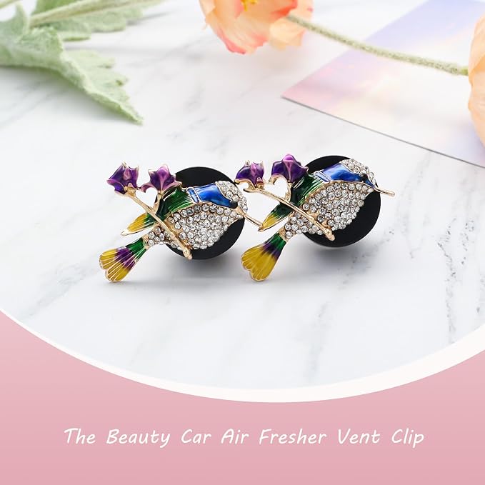 ORIESSE Hummingbird Air Vent Clips Car Fresheners,2pcs Bling Cute Bird Diffuser for Car Decor,Blue Accessories for Women