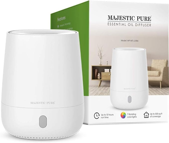 MAJESTIC PURE USB Essential Oil Diffuser, Portable Aromatherapy Diffuser, Travel Size, Auto Shut-Off for Spa Room, Home, Office, Bedroom - BPA Free, 120 ml White