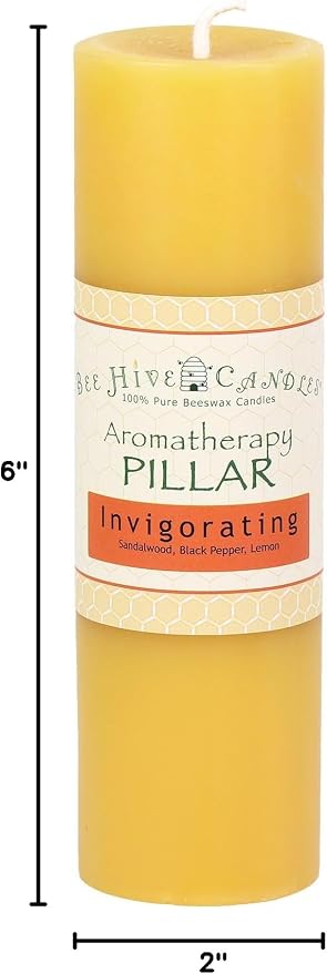 Bee Hive Candles 100% Pure Beeswax Aromatherapy Pillar Candle (2" x 6", Invigorating)