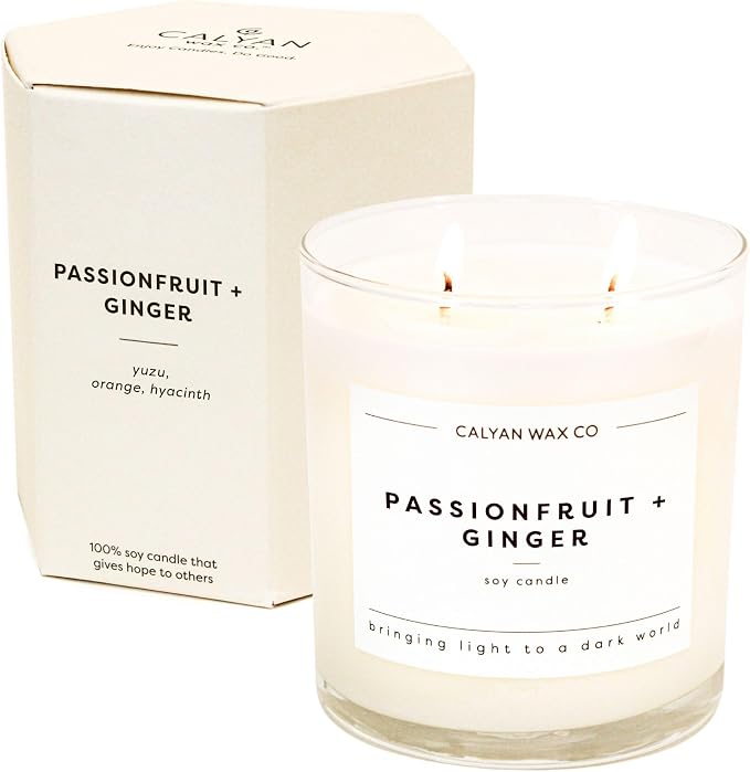 Calyan Wax Co. Passionfruit & Ginger 2 Wick Scented Candle - 37 Hour Burn - Luxury Clean Soy Wax Candles - Long Lasting Large Glass Jar Candle for Home - 8.8oz