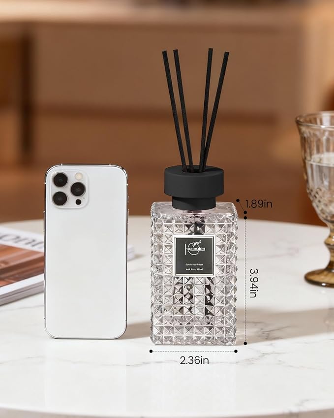 Reed Diffuser Set, Sandalwood Rose Scented Home Fragrance Air Freshener for Bathroom Shelf Decor, 5.07 fl oz/150ml Essential Oil with Sticks
